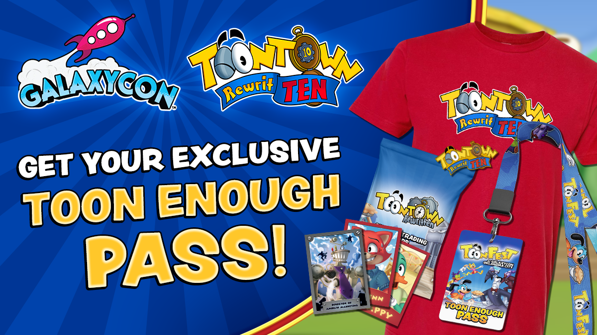 GalaxyCon x Toontown Rewritten Toon Enough Pass showcasing items in the pack!