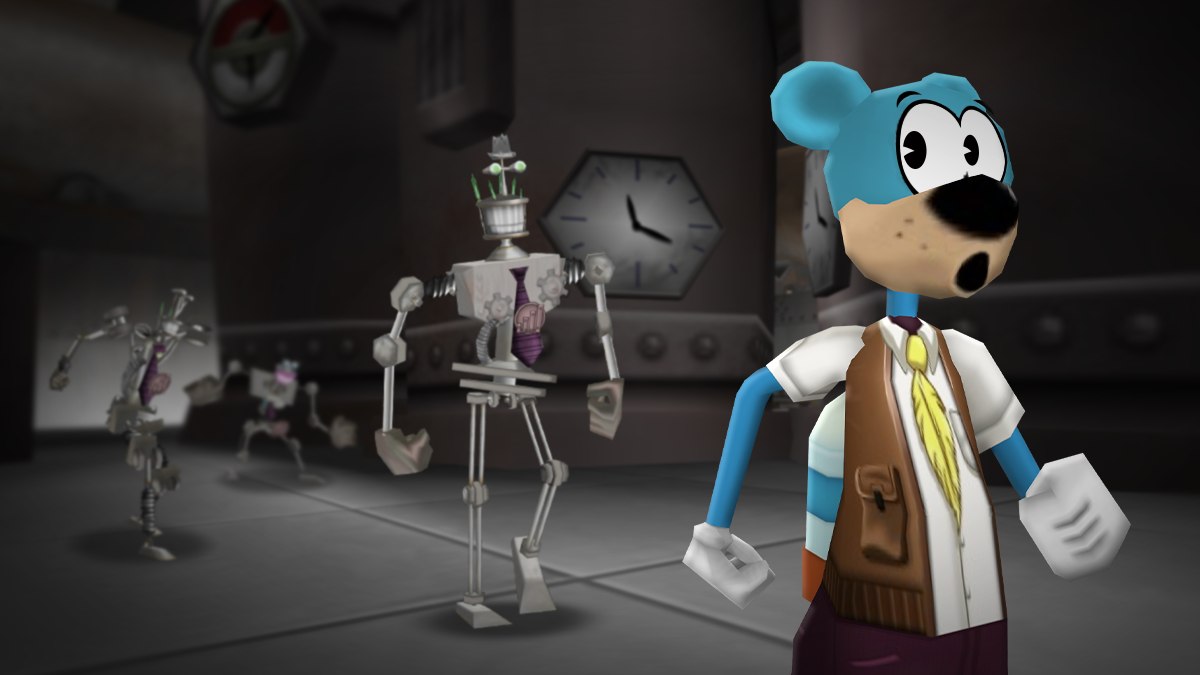 Bonnie Bubbles being chased by Skelecogs in Sellbot HQ
