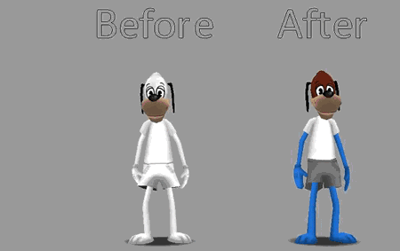 A comparison between the old Toontown Online character rig and new Toontown Rewritten character rig.