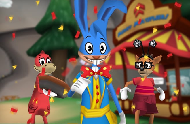 Riggy Marole walking through ToonFest, with a Deer and Crocodile ready for the Laff-o-lympics.