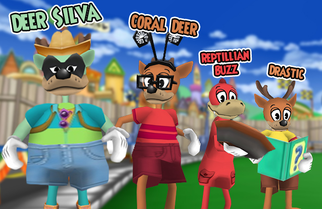 Deer Silva, Coral Deer, Reptillian Buzz, and Drastic are currently the Top Toons of the Laff-o-lympics.