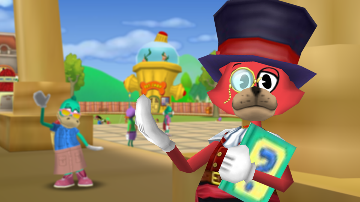 Image: Librarian Larry welcomes you to the Toontown Library!