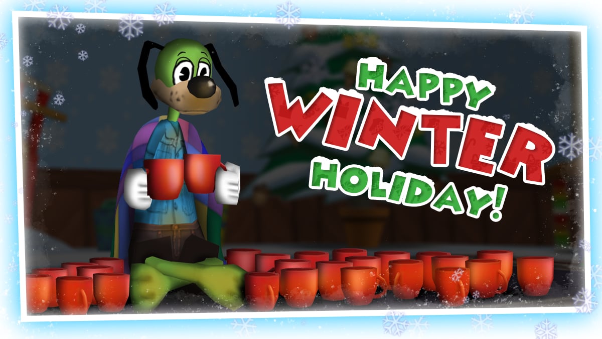 Image: Happy Winter Holiday! Sir Max curls up in his Toon Estate with a healthy amount of hot cocoa.