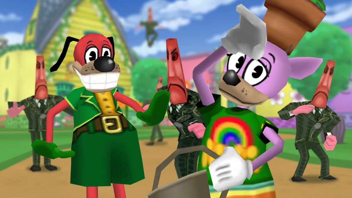 Image: Rainbow Rori and a friend celebrate St. Patrick's Day together while Penny Pinchers attack in the background.