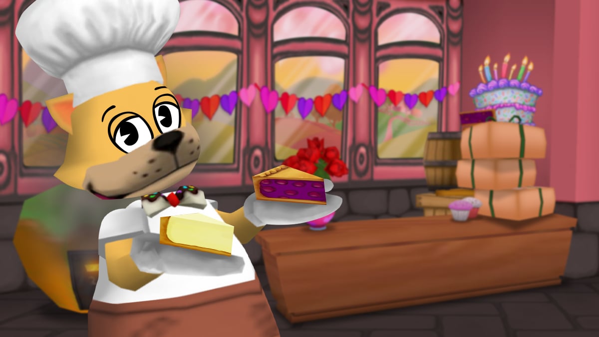Chef Fritz enjoying the sight of his two slices of pie as smoke ominously looms behind him.