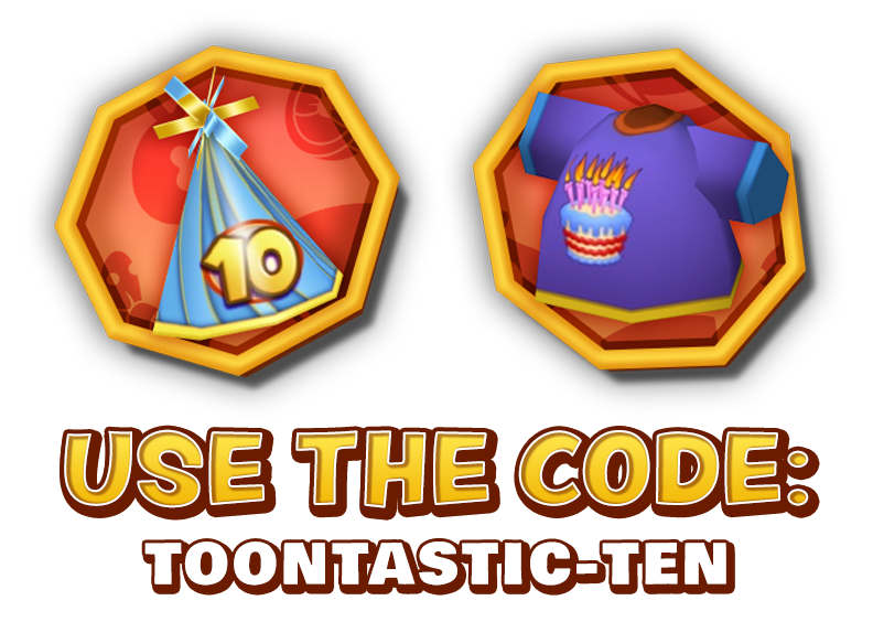 Use the code "toontastic-ten" for your own exclusive 10th anniversary code item!