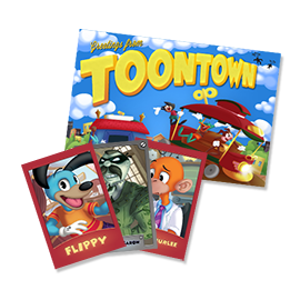 Flippy, Robber Baron, and Doctor Surlee Trading Cards with a Toontown postcard from the 2016 Toontown Member Mailer.