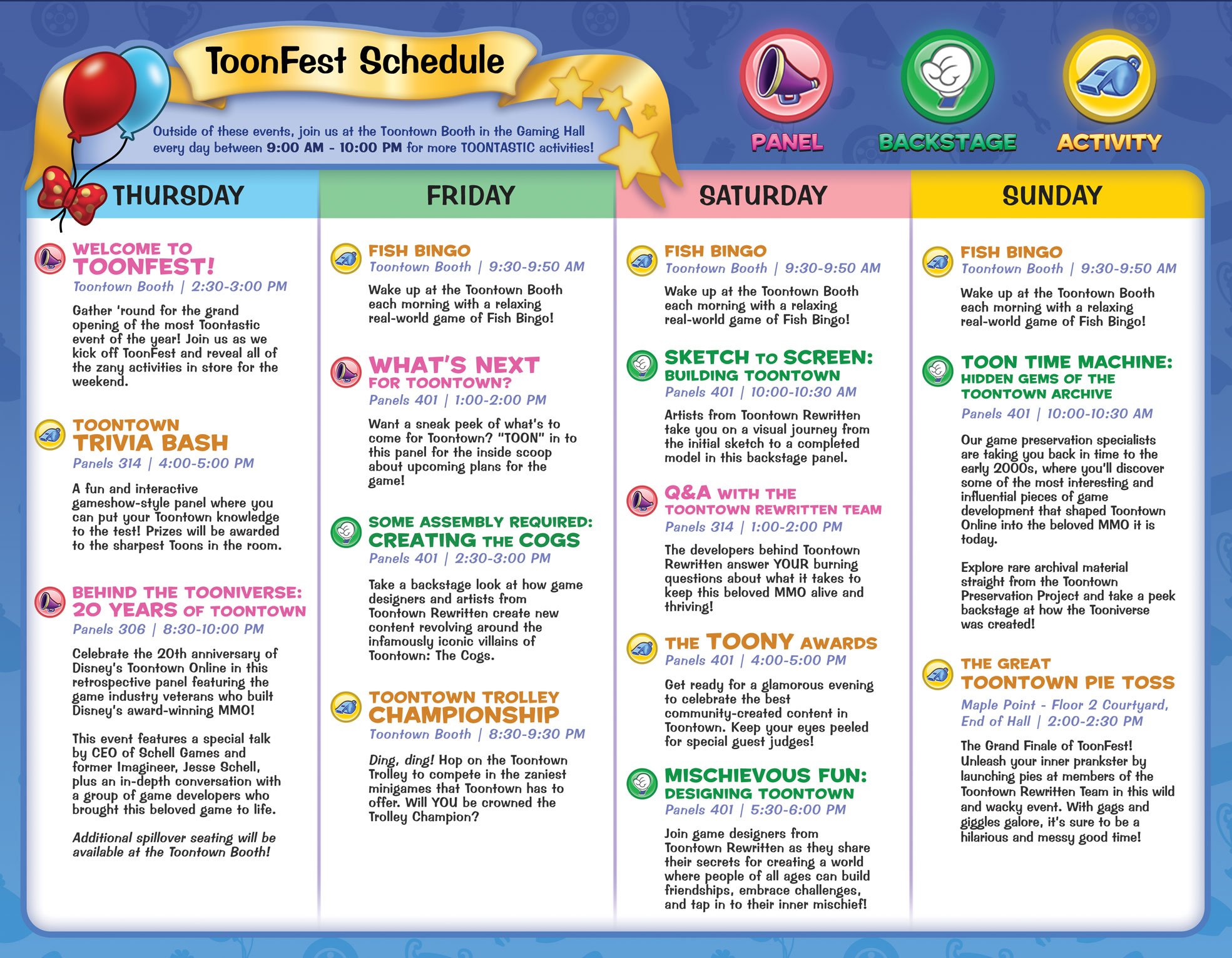 ToonFest: Birthday Bash Schedule